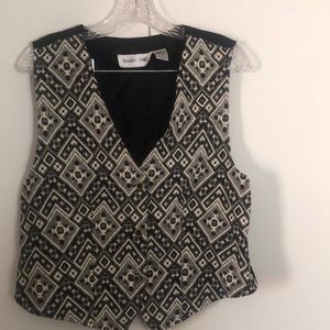 Women's Black and White Y2k VTG Baxter & wells Patterned vest